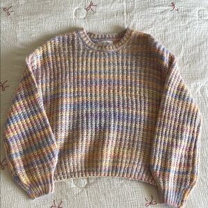 Pastel Striped Crewneck Sweater with Chunky Knit Texture